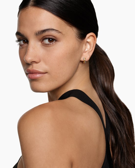 Crossover Huggie Hoop Earrings in Sterling Silver with 18K Yellow Gold, 12.4mm