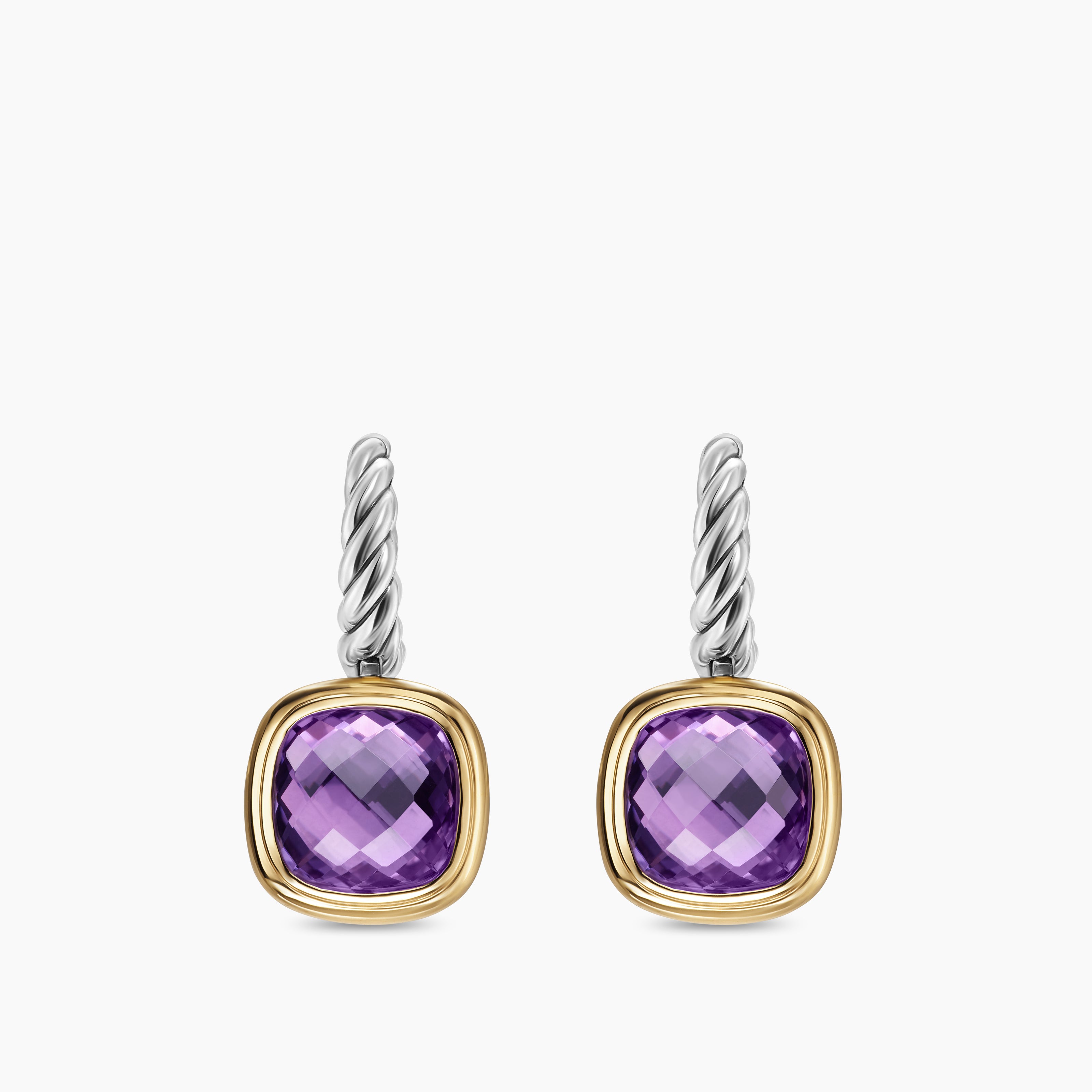 Womens Albion&reg; Drop Earrings in Sterling Silver with 18K Yellow Gold and Amethyst, 10mm