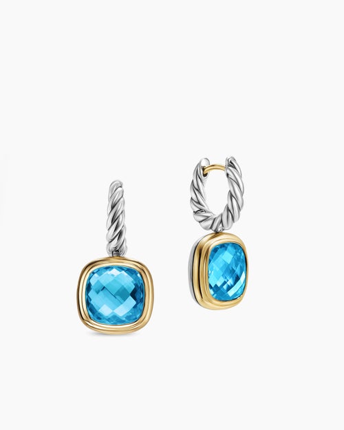 Womens Albion® Drop Earrings in Sterling Silver with 18K Yellow Gold and Blue Topaz, 10mm