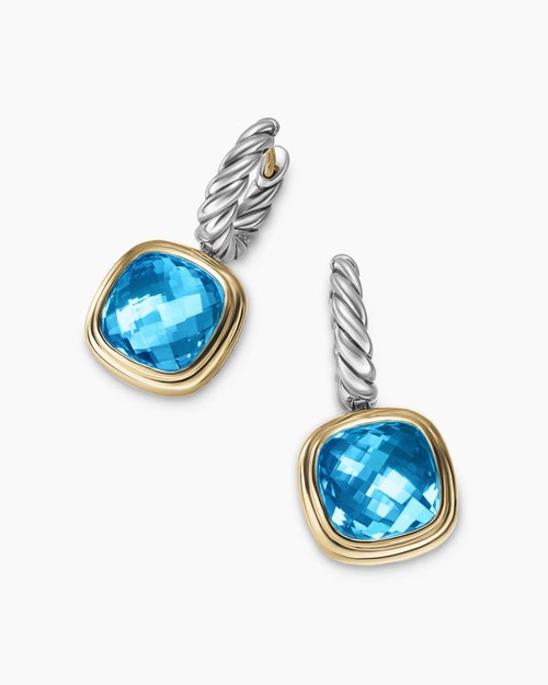 Womens Albion® Drop Earrings in Sterling Silver with 18K Yellow Gold and Blue Topaz, 10mm