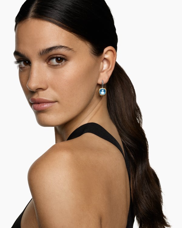 Albion® Drop Earrings in Sterling Silver with 18K Yellow Gold and Blue Topaz, 10mm
