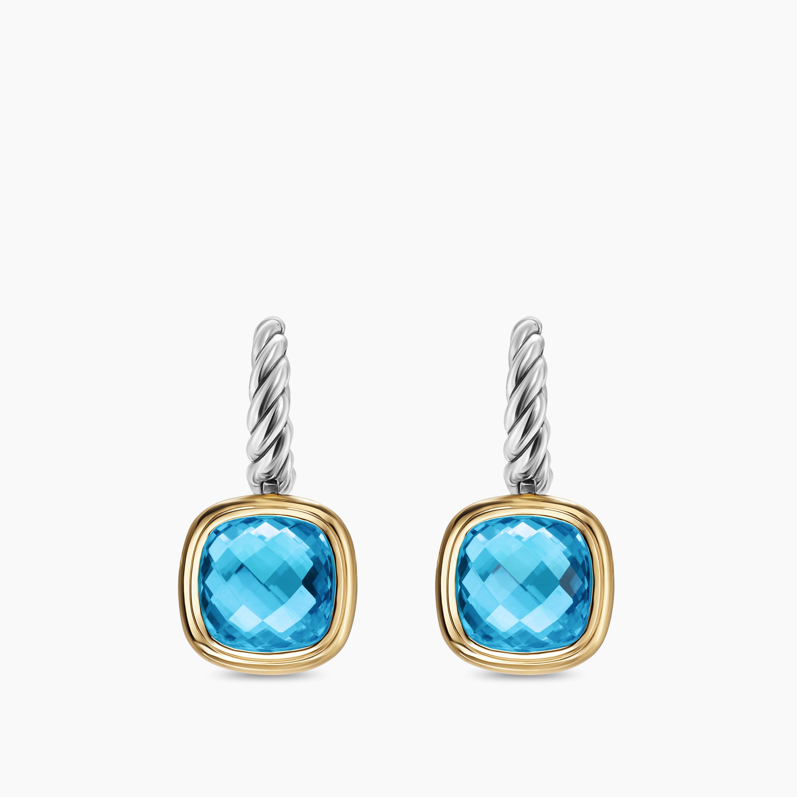 Womens Albion&reg; Drop Earrings in Sterling Silver with 18K Yellow Gold and Blue Topaz, 10mm