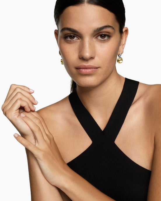 Albion® Drop Earrings in Sterling Silver with 18K Yellow Gold and Champagne Citrine, 10mm