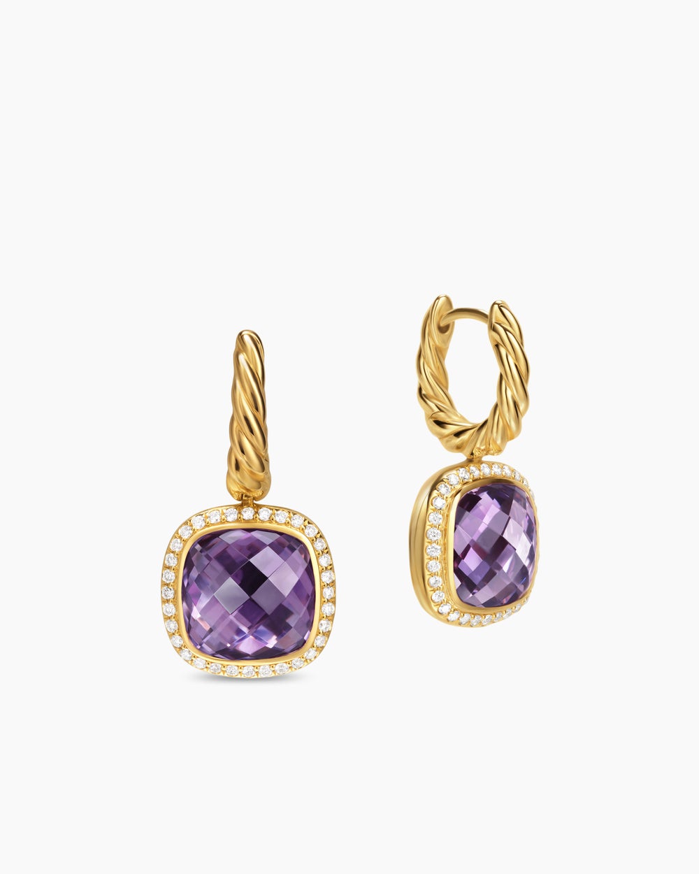 Womens Albion® Drop Earrings in 18K Yellow Gold with Amethyst and Diamonds, 10mm