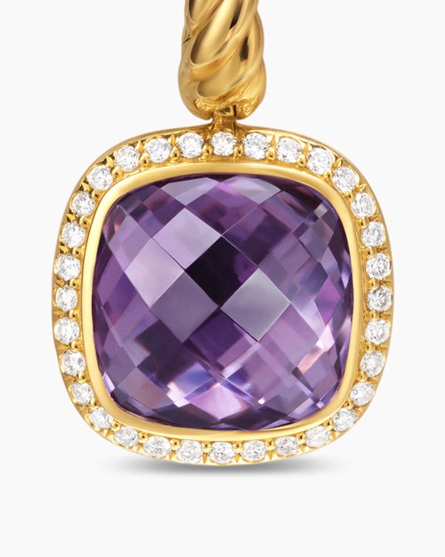 Womens Albion® Drop Earrings in 18K Yellow Gold with Amethyst and Diamonds, 10mm
