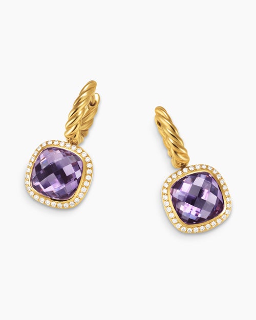 Womens Albion® Drop Earrings in 18K Yellow Gold with Amethyst and Diamonds, 10mm