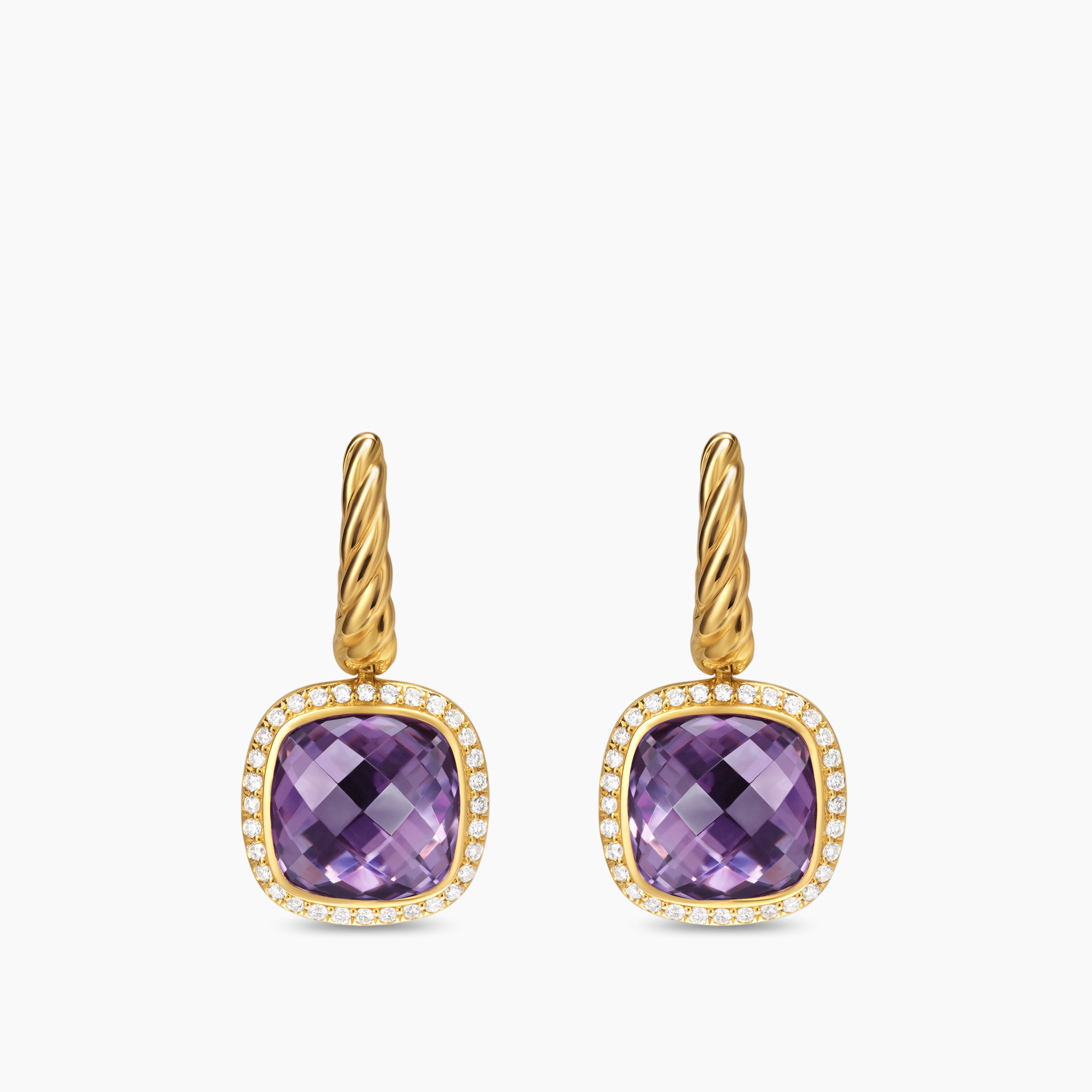 Womens Albion&reg; Drop Earrings in 18K Yellow Gold with Amethyst and Diamonds, 10mm