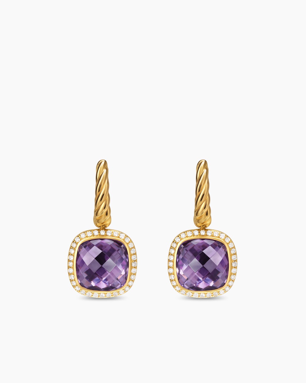 Womens Albion® Drop Earrings in 18K Yellow Gold with Amethyst and Diamonds, 10mm