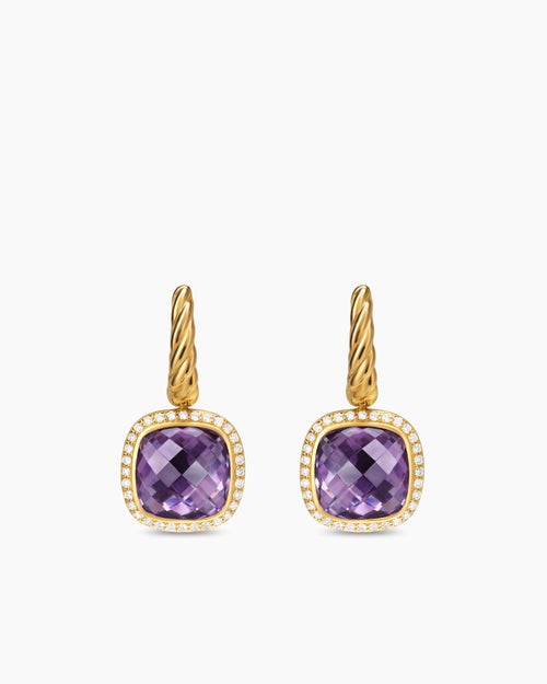 Womens Albion® Drop Earrings in 18K Yellow Gold with Amethyst and Diamonds, 10mm
