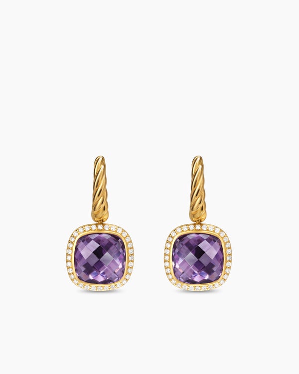 Albion® Drop Earrings in 18K Yellow Gold with Amethyst and Diamonds, 10mm