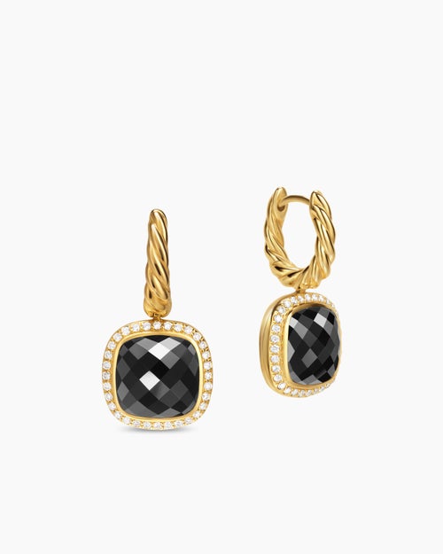 Womens Albion® Drop Earrings in 18K Yellow Gold with Black Onyx and Diamonds, 10mm
