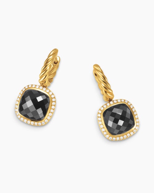 Womens Albion® Drop Earrings in 18K Yellow Gold with Black Onyx and Diamonds, 10mm