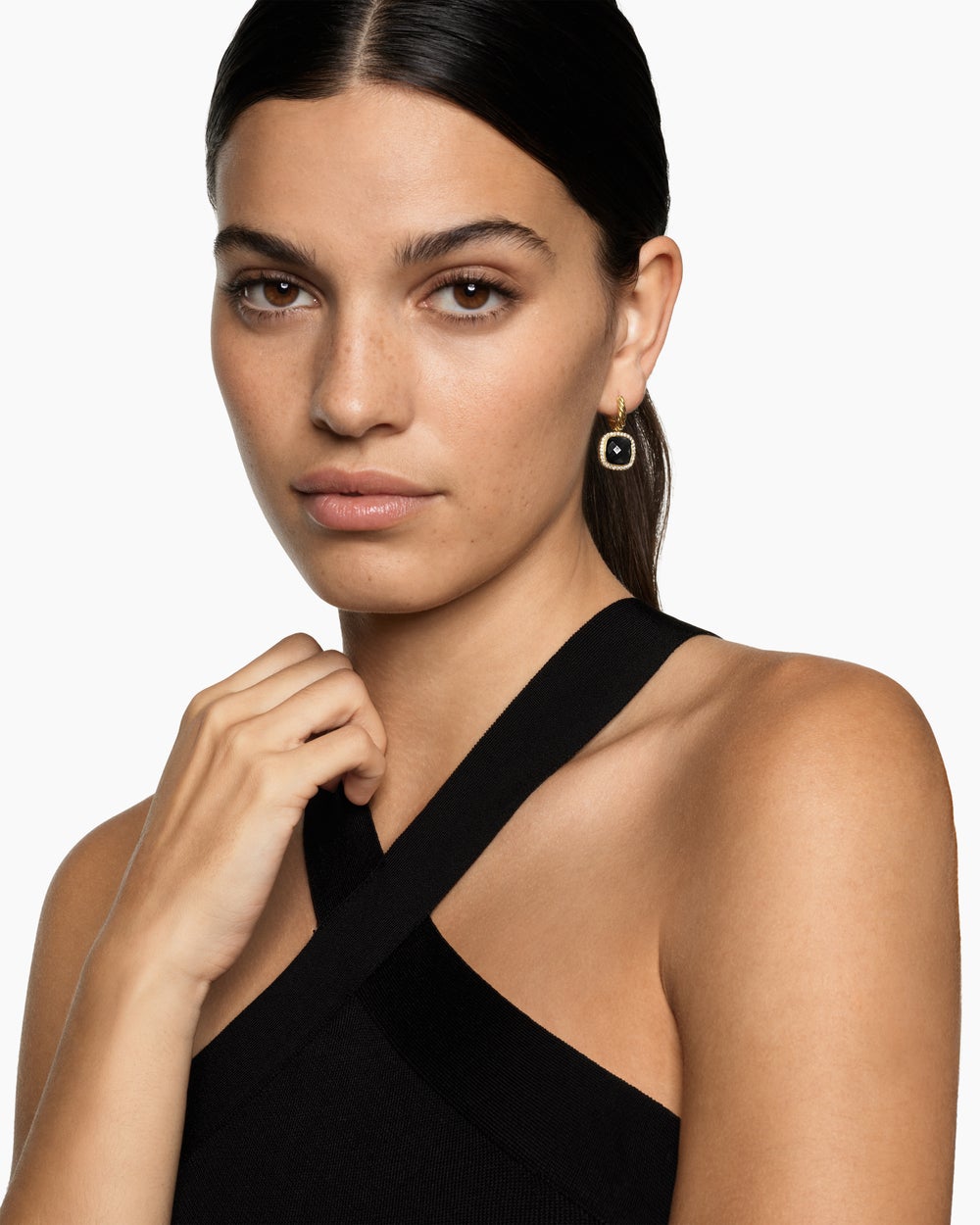 Womens Albion® Drop Earrings in 18K Yellow Gold with Black Onyx and Diamonds, 10mm