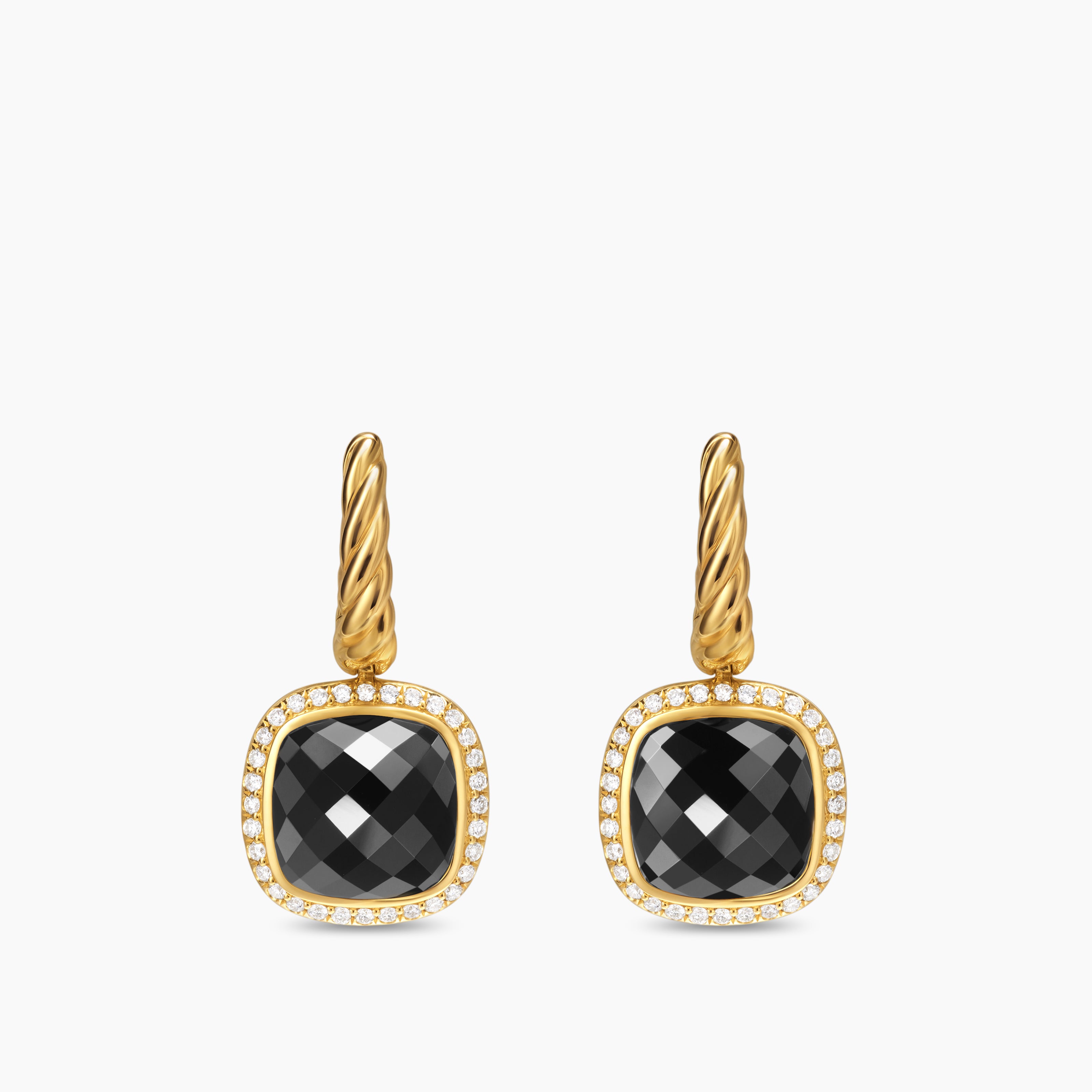Womens Albion&reg; Drop Earrings in 18K Yellow Gold with Black Onyx and Diamonds, 10mm