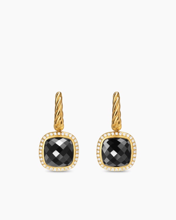 Albion® Drop Earrings in 18K Yellow Gold with Black Onyx and Diamonds, 10mm