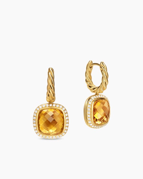 Womens Albion® Drop Earrings in 18K Yellow Gold with Citrine and Diamonds, 10mm