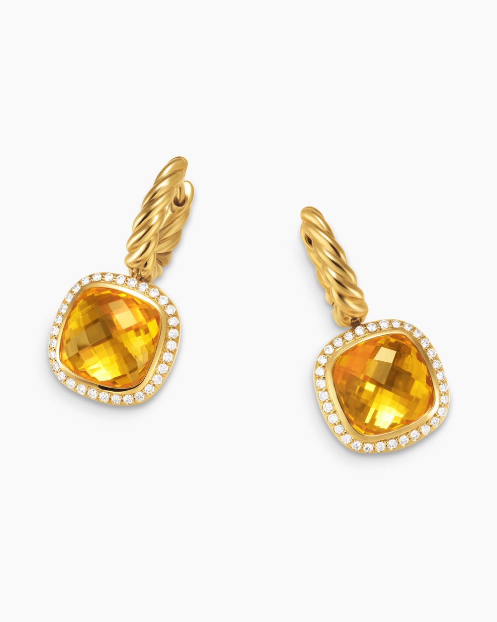 Womens Albion® Drop Earrings in 18K Yellow Gold with Citrine and Diamonds, 10mm