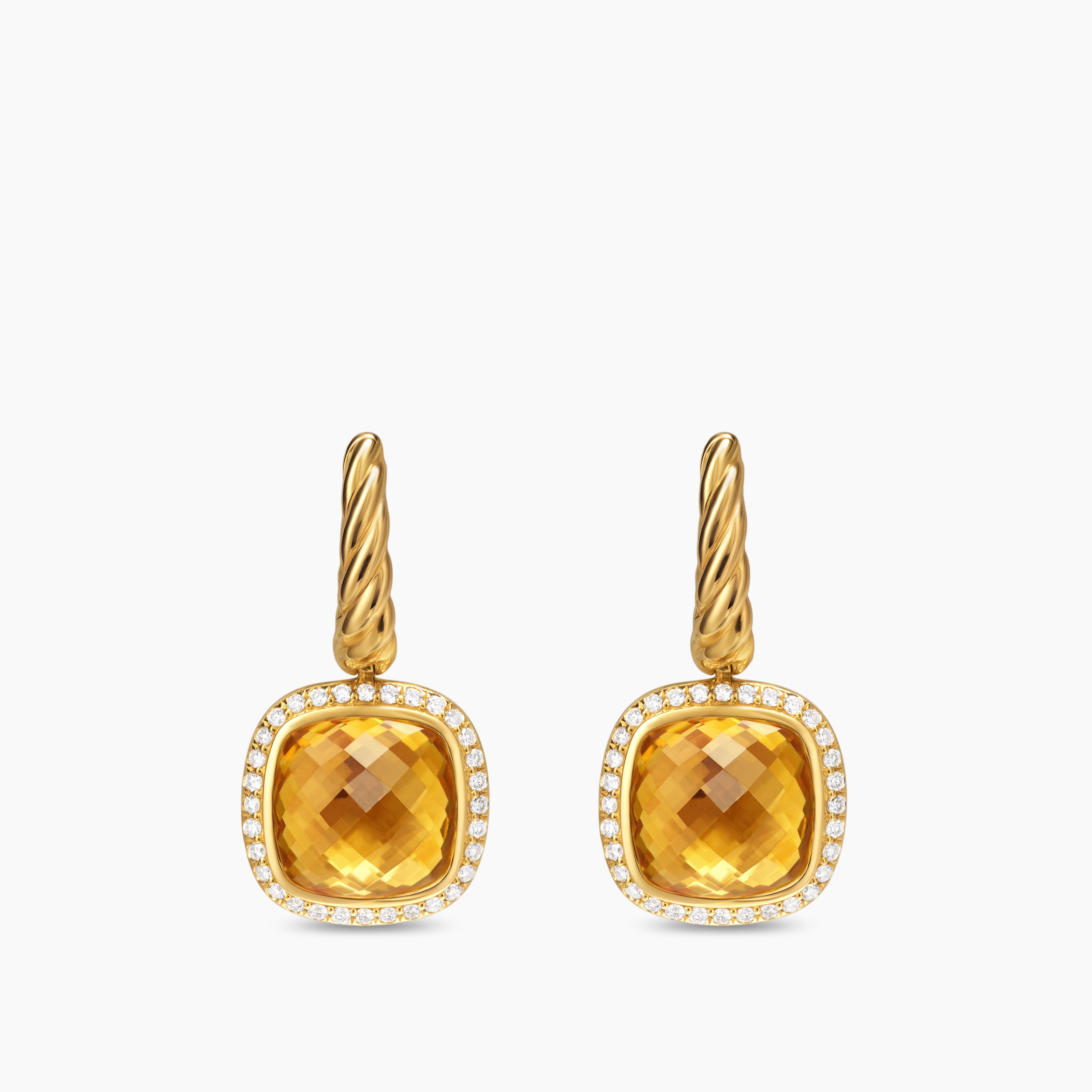 Womens Albion&reg; Drop Earrings in 18K Yellow Gold with Citrine and Diamonds, 10mm