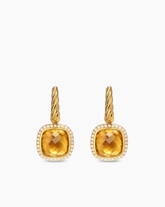 Albion® Drop Earrings in 18K Yellow Gold with Citrine and Diamonds, 10mm