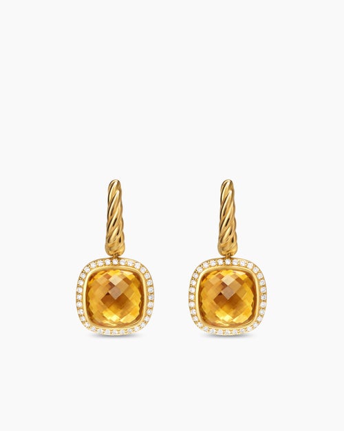 Womens Albion® Drop Earrings in 18K Yellow Gold with Citrine and Diamonds, 10mm