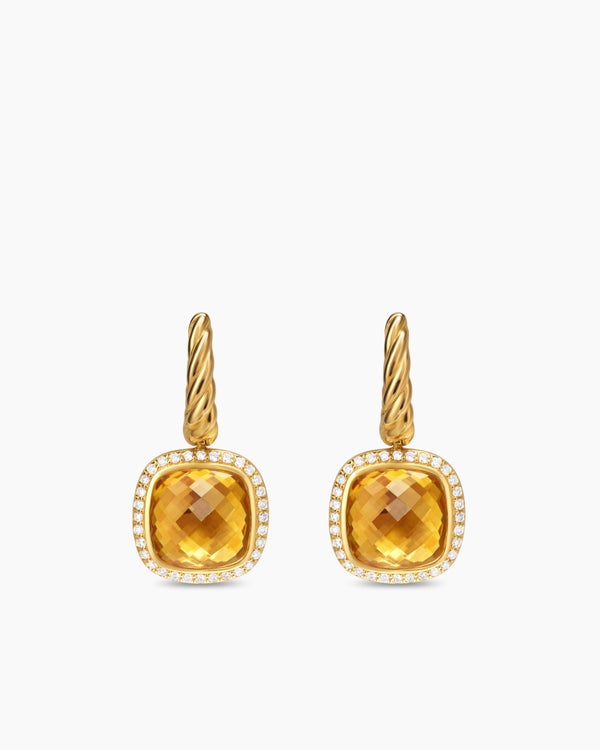 Albion® Drop Earrings in 18K Yellow Gold with Citrine and Diamonds, 10mm