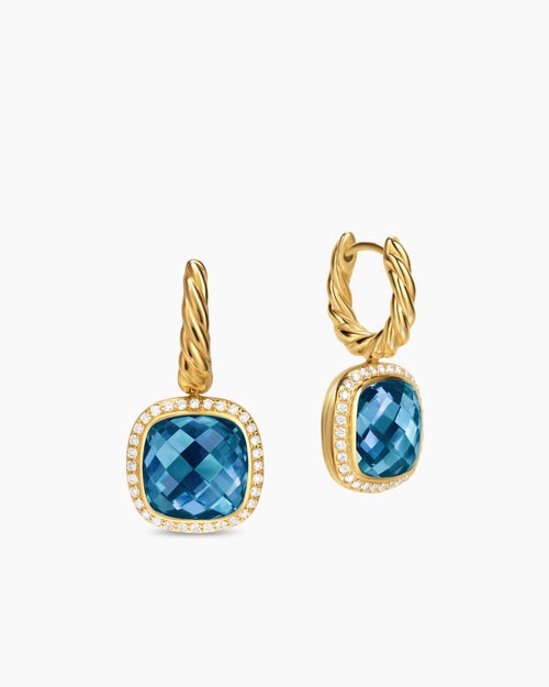 Womens Albion® Drop Earrings in 18K Yellow Gold with Hampton Blue Topaz and Diamonds, 10mm