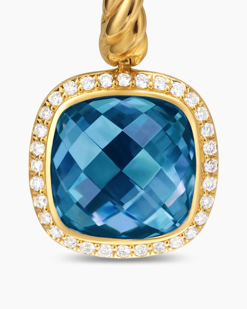 Womens Albion® Drop Earrings in 18K Yellow Gold with Hampton Blue Topaz and Diamonds, 10mm