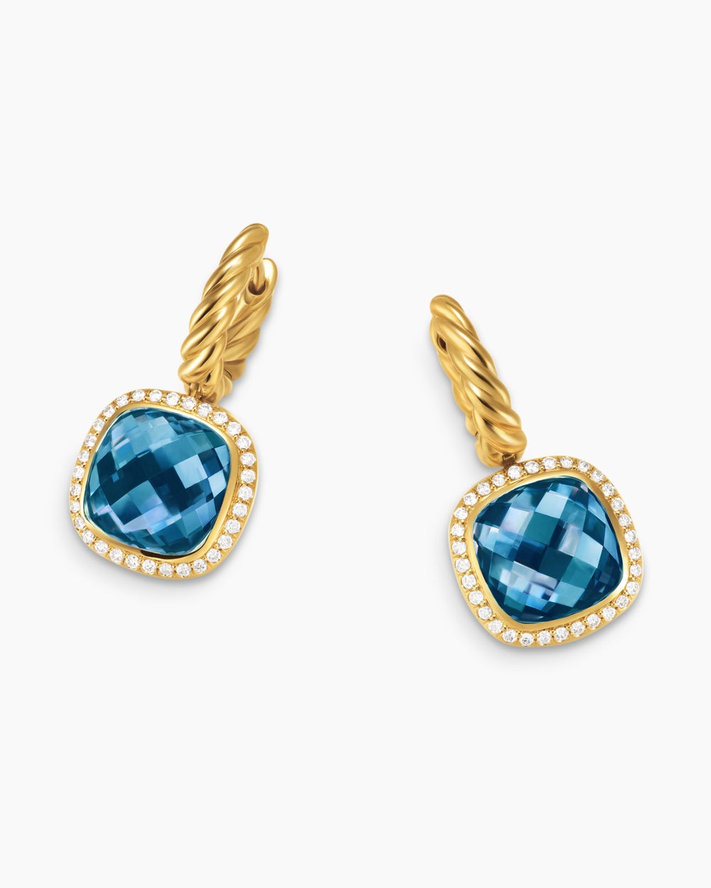 Womens Albion® Drop Earrings in 18K Yellow Gold with Hampton Blue Topaz and Diamonds, 10mm