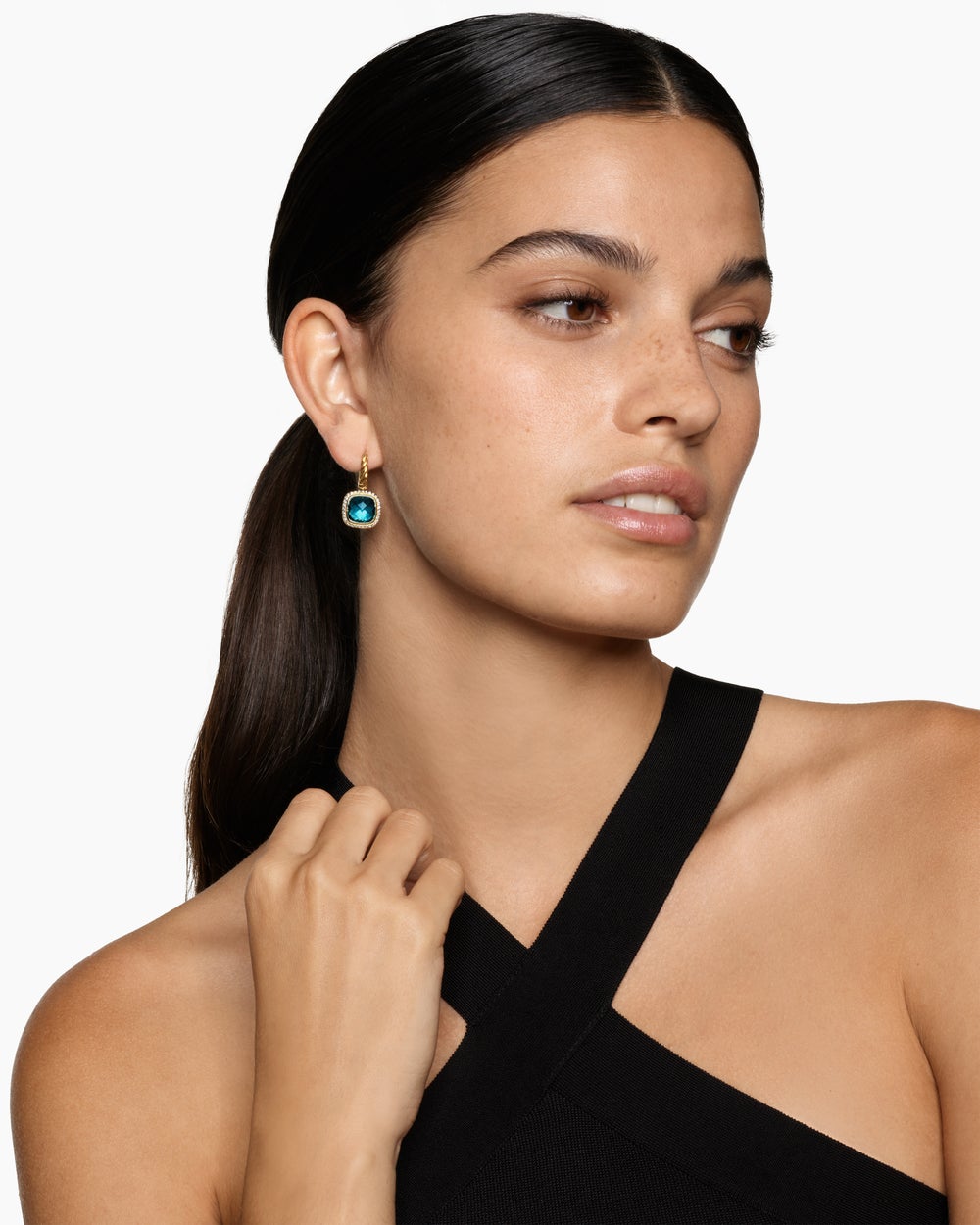Womens Albion® Drop Earrings in 18K Yellow Gold with Hampton Blue Topaz and Diamonds, 10mm