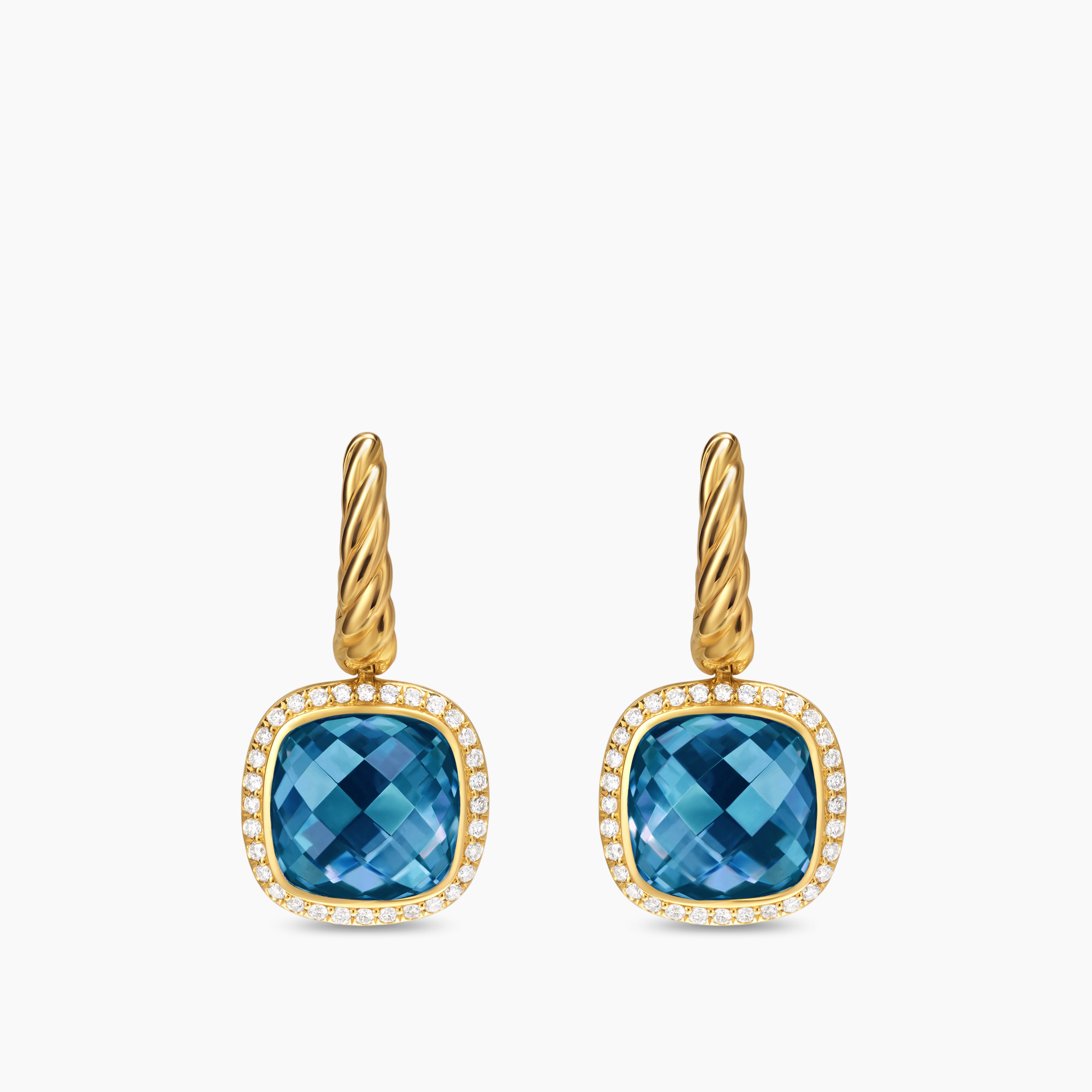 Womens Albion&reg; Drop Earrings in 18K Yellow Gold with Hampton Blue Topaz and Diamonds, 10mm