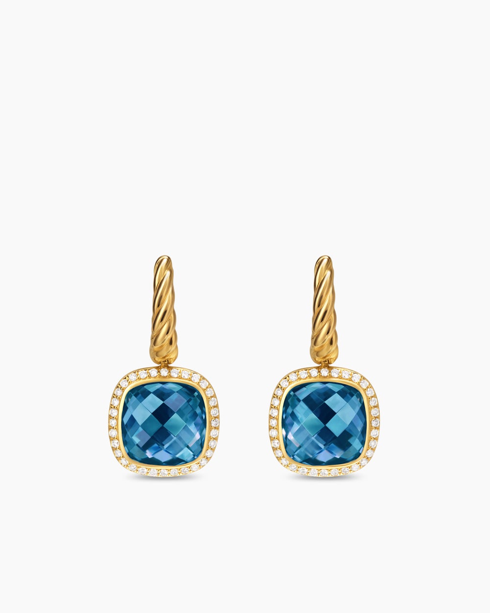 Womens Albion® Drop Earrings in 18K Yellow Gold with Hampton Blue Topaz and Diamonds, 10mm
