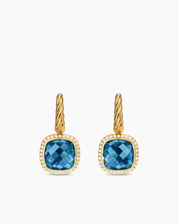 Albion® Drop Earrings in 18K Yellow Gold with Hampton Blue Topaz and Diamonds, 10mm