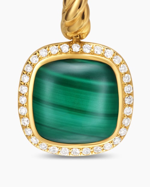 Womens Albion® Drop Earrings in 18K Yellow Gold with Malachite and Diamonds, 10mm