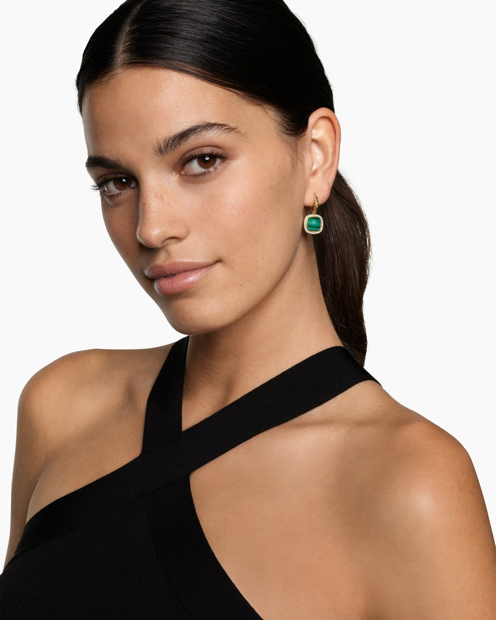 Womens Albion® Drop Earrings in 18K Yellow Gold with Malachite and Diamonds, 10mm