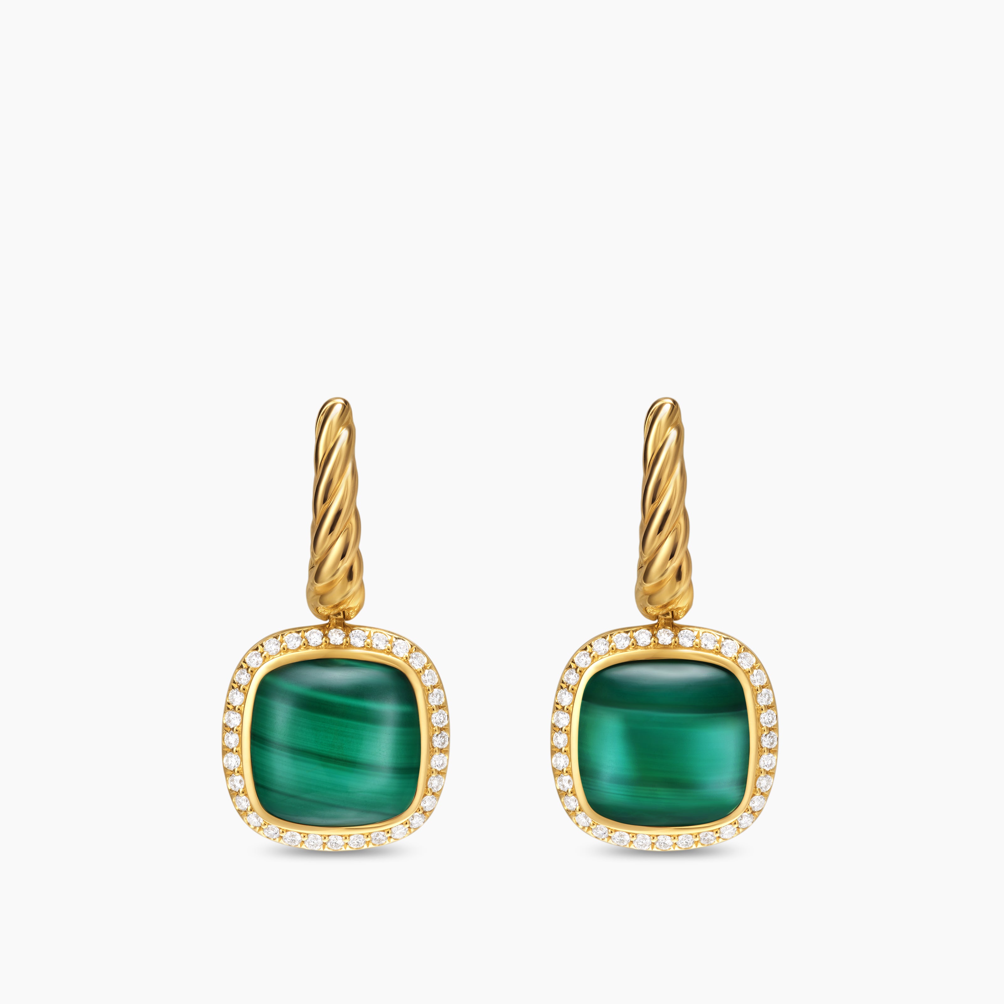 Womens Albion&reg; Drop Earrings in 18K Yellow Gold with Malachite and Diamonds, 10mm