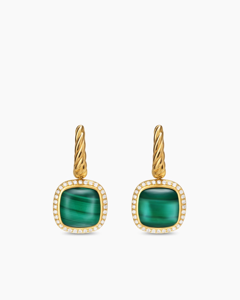Womens Albion® Drop Earrings in 18K Yellow Gold with Malachite and Diamonds, 10mm