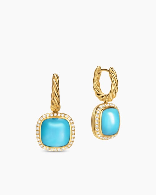 Womens Albion® Drop Earrings in 18K Yellow Gold with Turquoise and Diamonds, 10mm