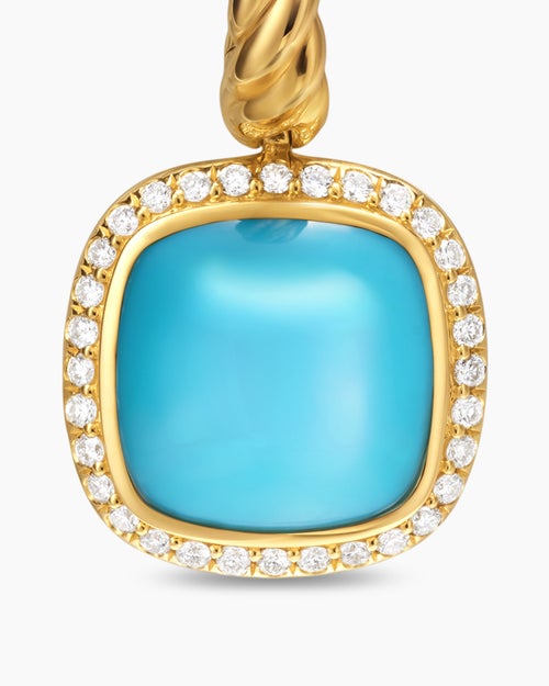 Womens Albion® Drop Earrings in 18K Yellow Gold with Turquoise and Diamonds, 10mm