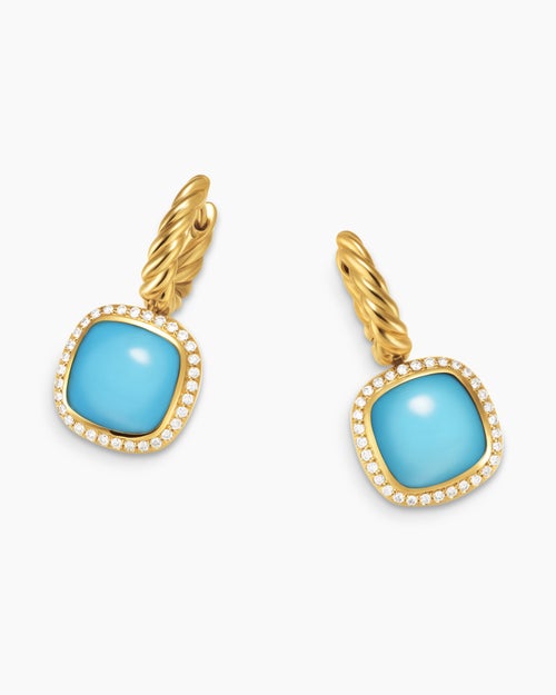 Womens Albion® Drop Earrings in 18K Yellow Gold with Turquoise and Diamonds, 10mm