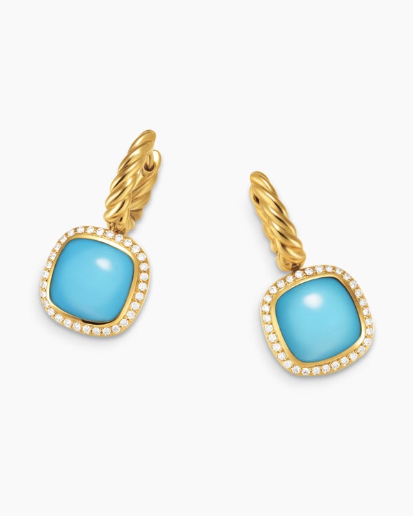 Albion® Drop Earrings in 18K Yellow Gold with Turquoise and Diamonds, 10mm