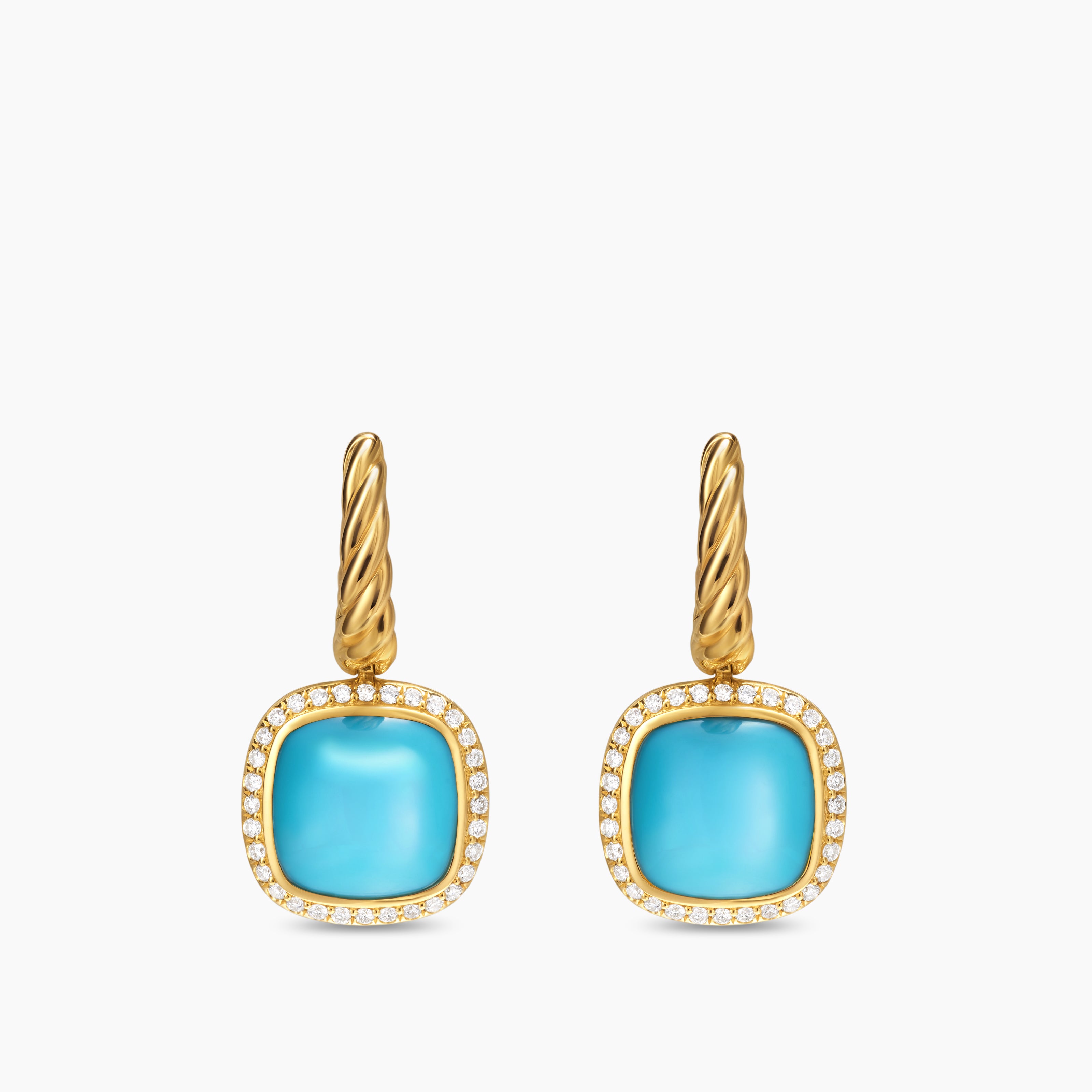 Womens Albion&reg; Drop Earrings in 18K Yellow Gold with Turquoise and Diamonds, 10mm
