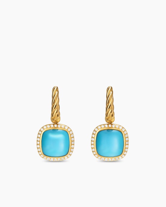 Albion® Drop Earrings in 18K Yellow Gold with Turquoise and Diamonds, 10mm