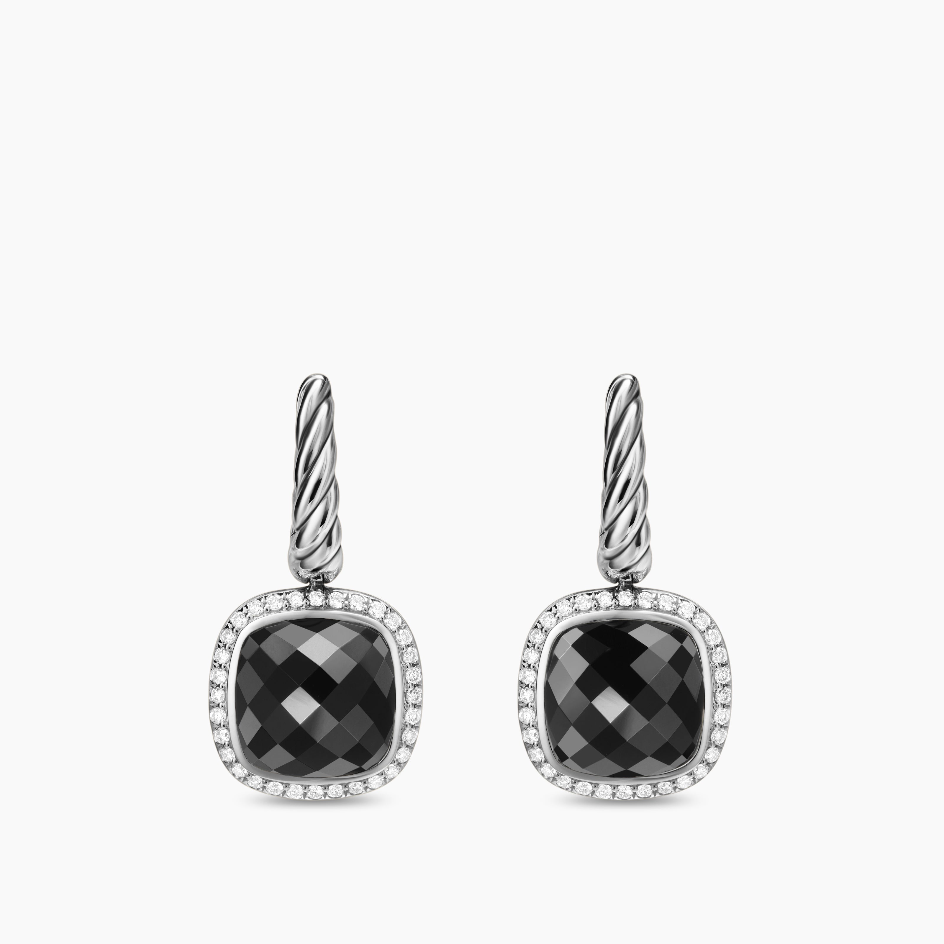 Womens Albion&reg; Drop Earrings in Sterling Silver with Black Onyx and Diamonds, 10mm
