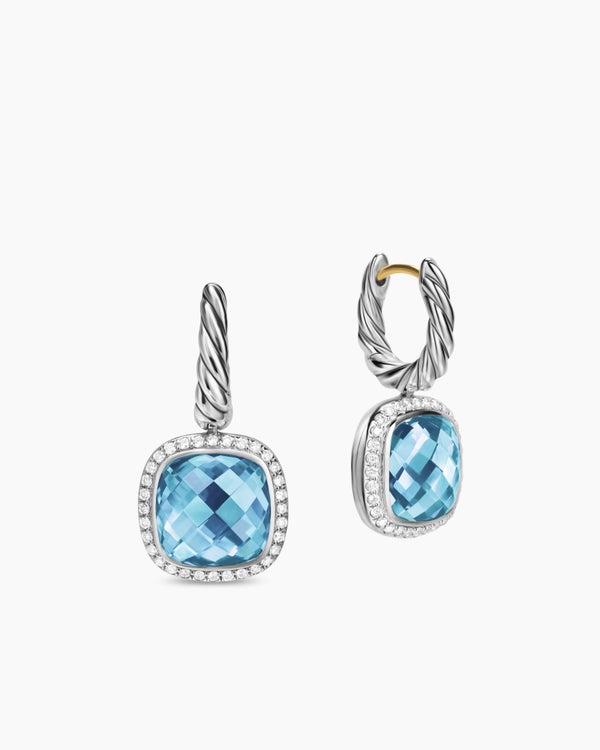 Albion® Drop Earrings in Sterling Silver with Blue Topaz and Diamonds, 10mm