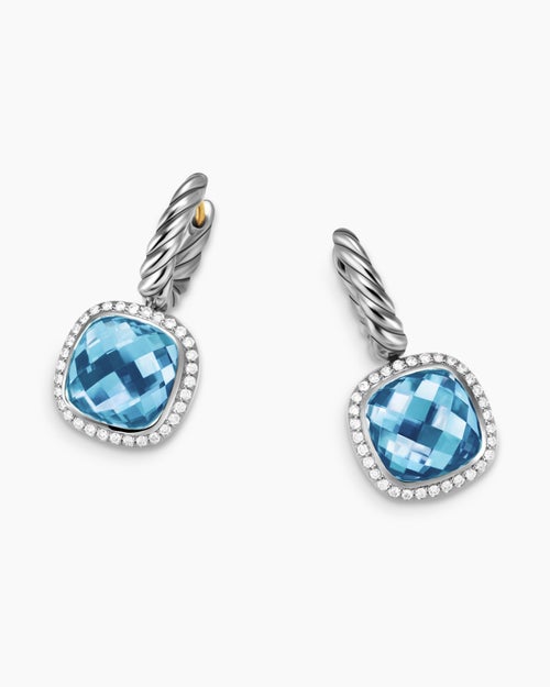 Womens Albion® Drop Earrings in Sterling Silver with Blue Topaz and Diamonds, 10mm