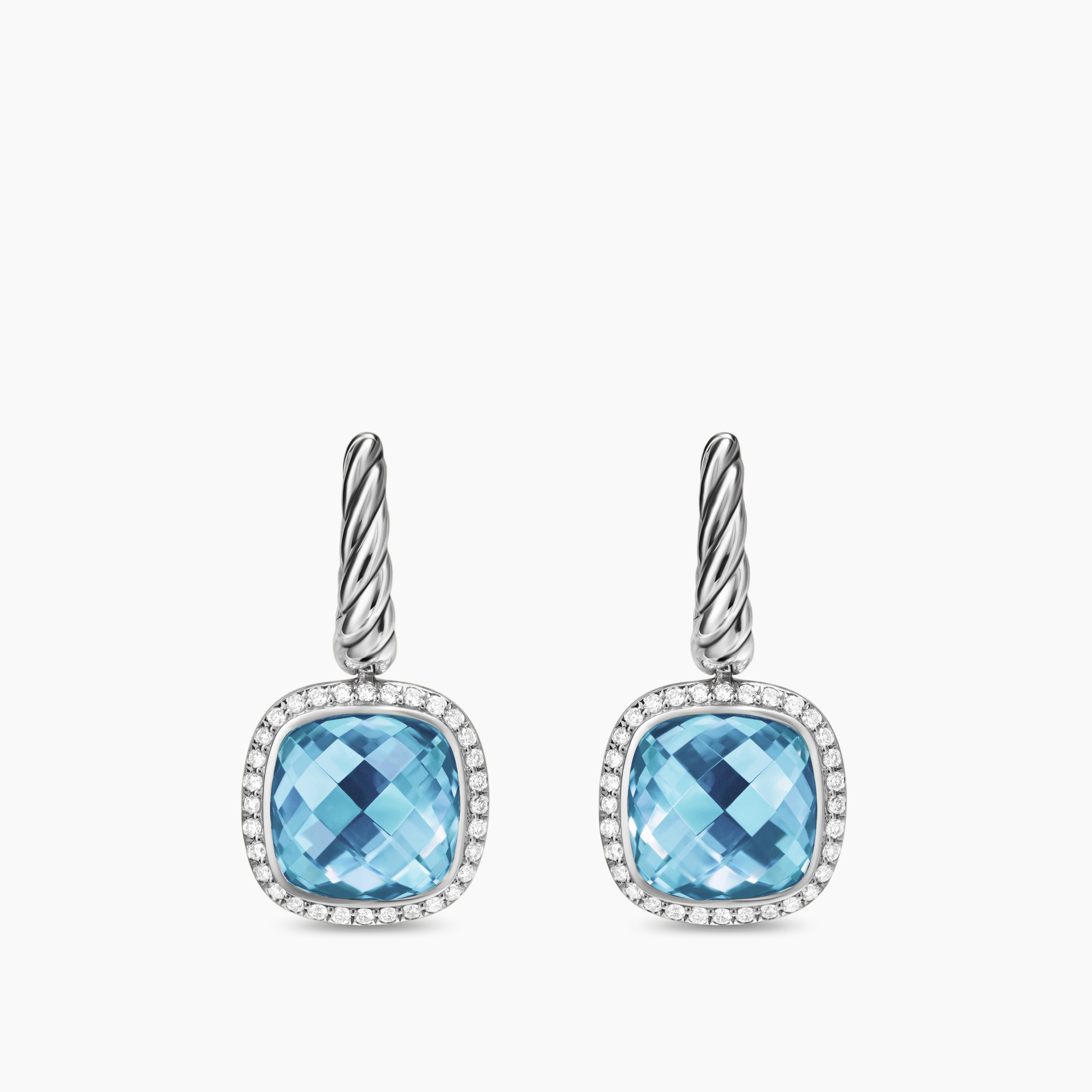 Womens Albion&reg; Drop Earrings in Sterling Silver with Blue Topaz and Diamonds, 10mm