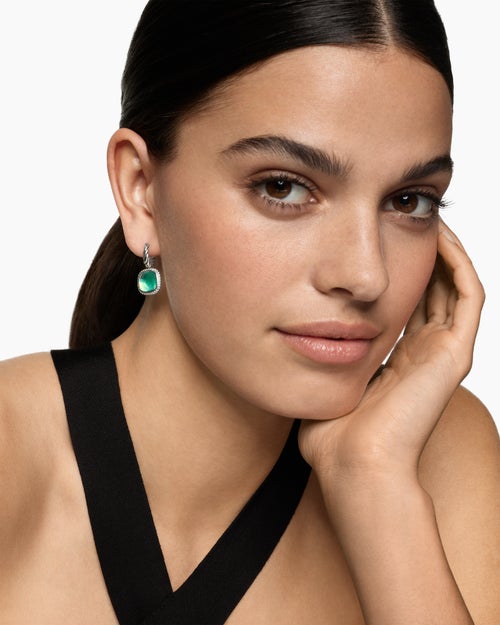 Womens Albion® Drop Earrings in Sterling Silver with Lagoon Orchid and Diamonds, 10mm