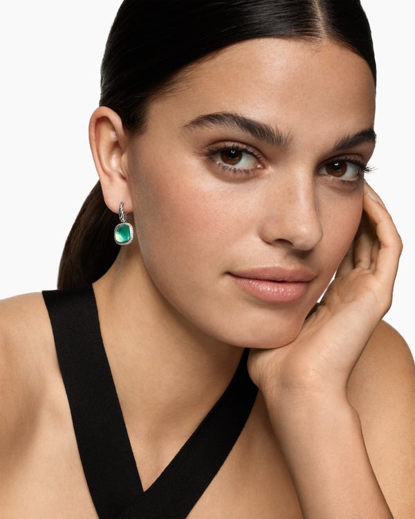 Albion® Drop Earrings in Sterling Silver with Lagoon Orchid and Diamonds, 10mm