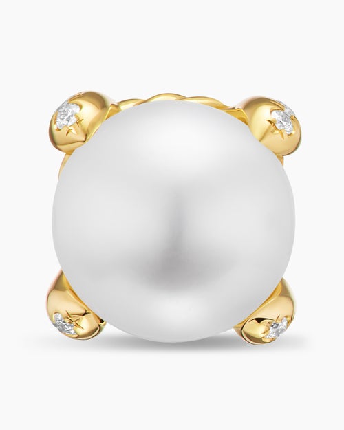 Womens Pearl Classics Stud Earrings in 18K Yellow Gold and Diamonds, 6.6mm