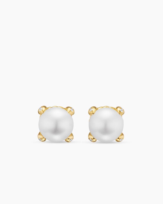Pearl Classics Stud Earrings in 18K Yellow Gold and Diamonds, 6.6mm